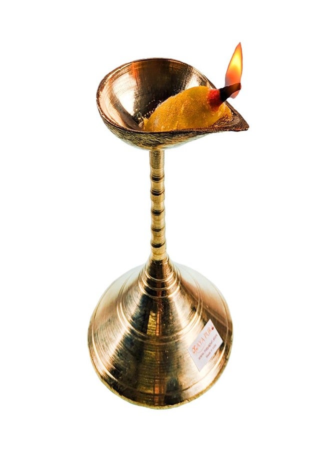 MAYAPURI Compact Brass Gacha Diya with Stand - 3.5 Inch Golden Prodeep for Puja & Aarti - Image 1